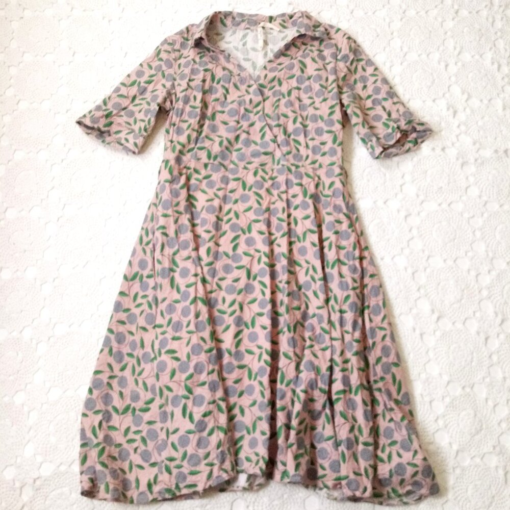 Teeberry & Weave Fit Flare Dress Pink Fruit Print Cotton 50s Style Medium Women